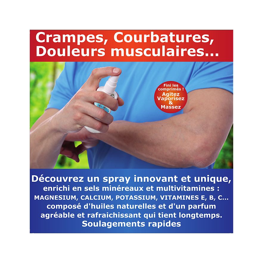 Spray Multinéraux & Multivitamines pour Douleurs musculaires Courbatures Crampes